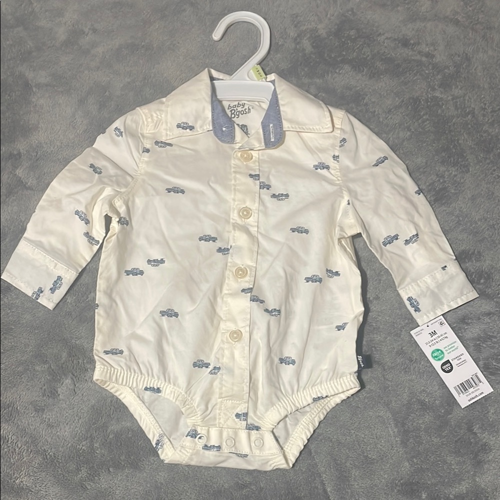 OshKosh B'gosh Cream and Blue Car Print One Piece